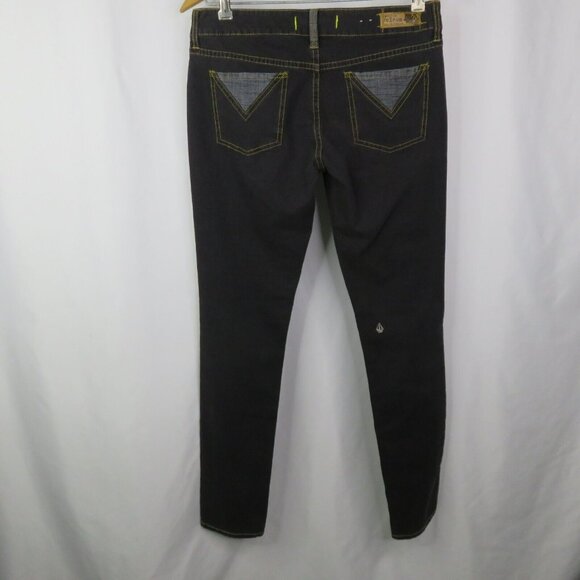 Volcom Skinny Jeans Black Brown Pinstripe Size 9 Straight Leg Logo - Picture 5 of 14